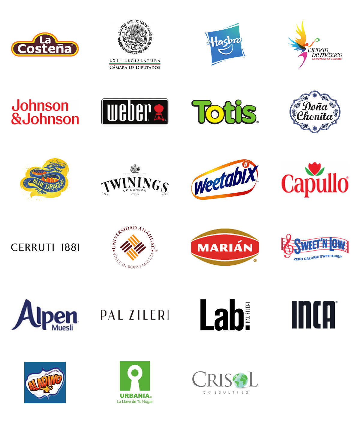 Selección de marcas e instituciones con las que ha trabajado Interior Dos: La Costeña, Cámara de Diputados, Hasbro, Secretaría de Turismo de la Ciudad de México, Johnson & Johnson, Weber, Totis, Doña Chonita, Blue Dragon, Twinings, Weetabix, Capullo, Cerruti 1881, Universidad Anáhuac, Marián, Sweet'N Low, Alpen, Pal Zileri, LAB Pal Zileri, INCA, Aladino, Grupo Urbania y Crisol Consulting.